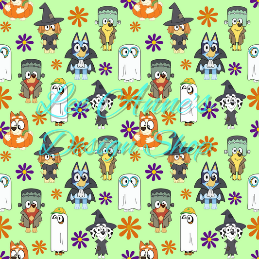 Blue dog Halloween Seamless