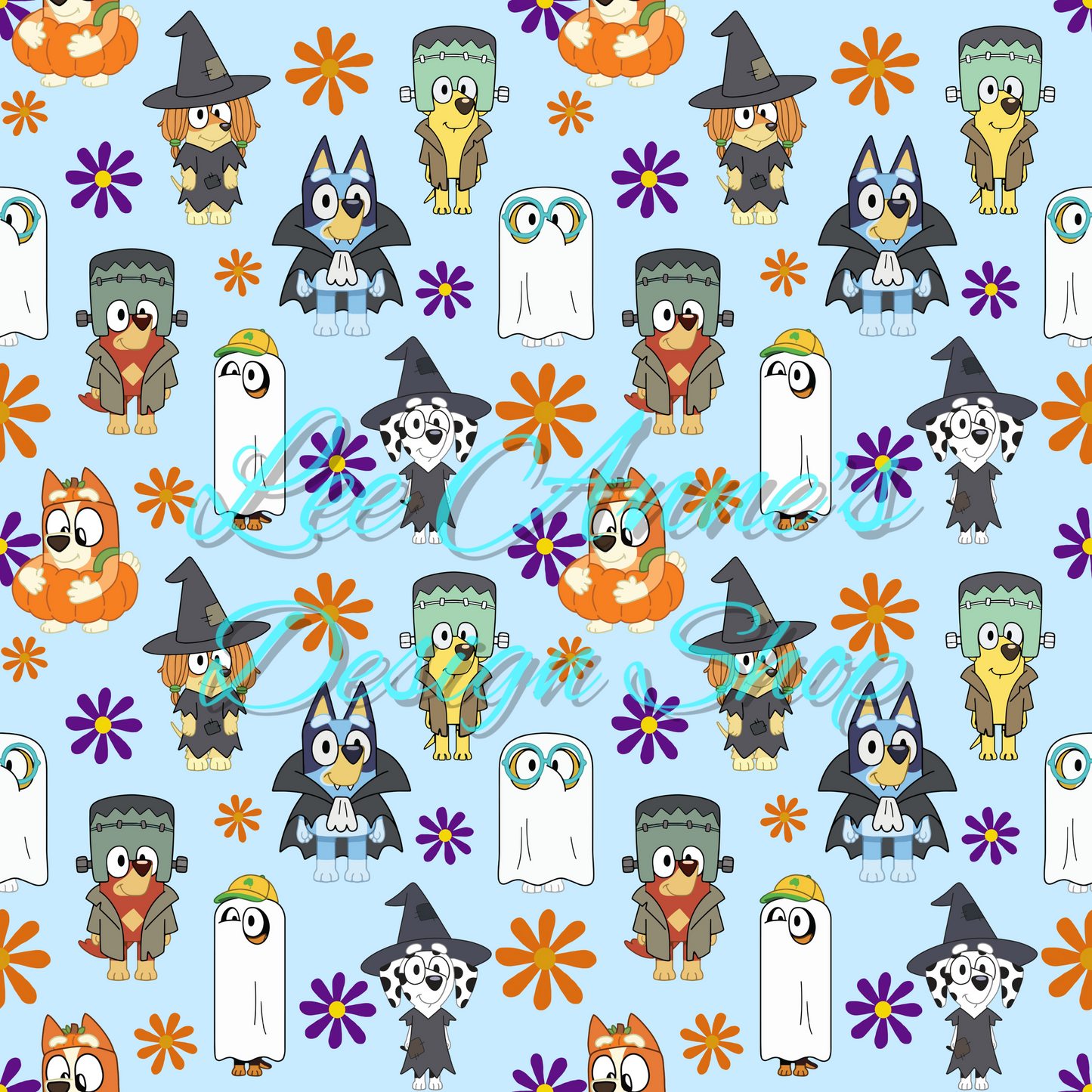 Blue dog Halloween Seamless