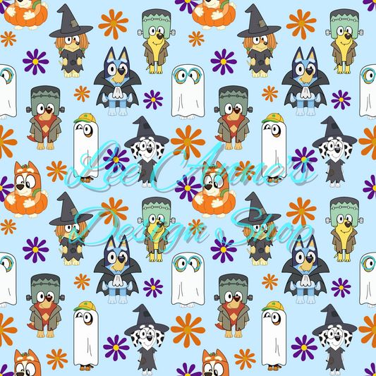 Blue dog Halloween Seamless