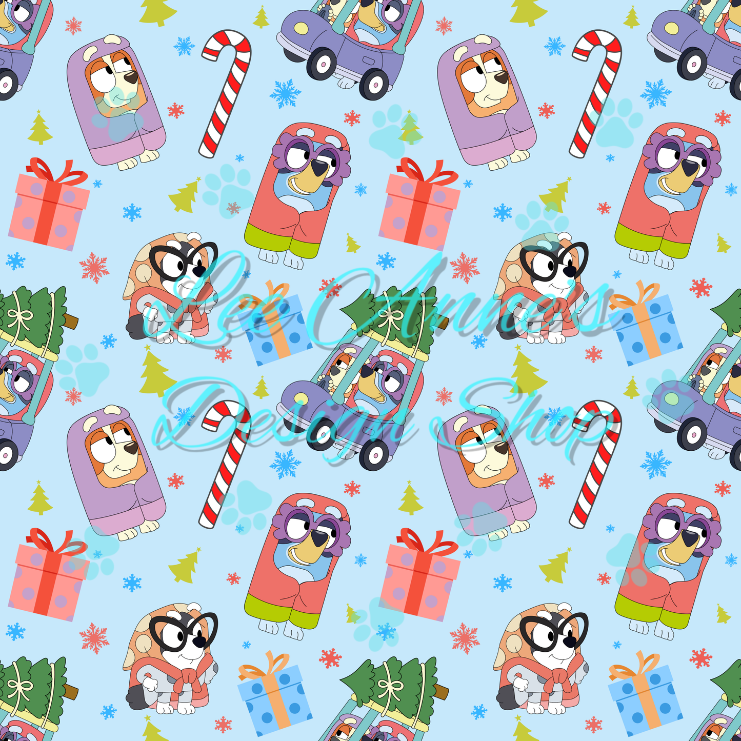 Blue dog Christmas Seamless