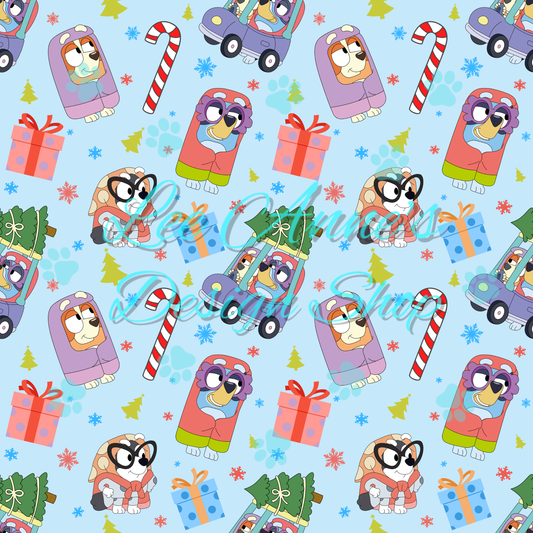 Blue dog Christmas Seamless