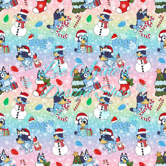 Blue dog Christmas Seamless