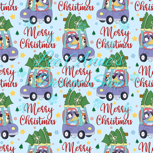 Blue dog Christmas Seamless