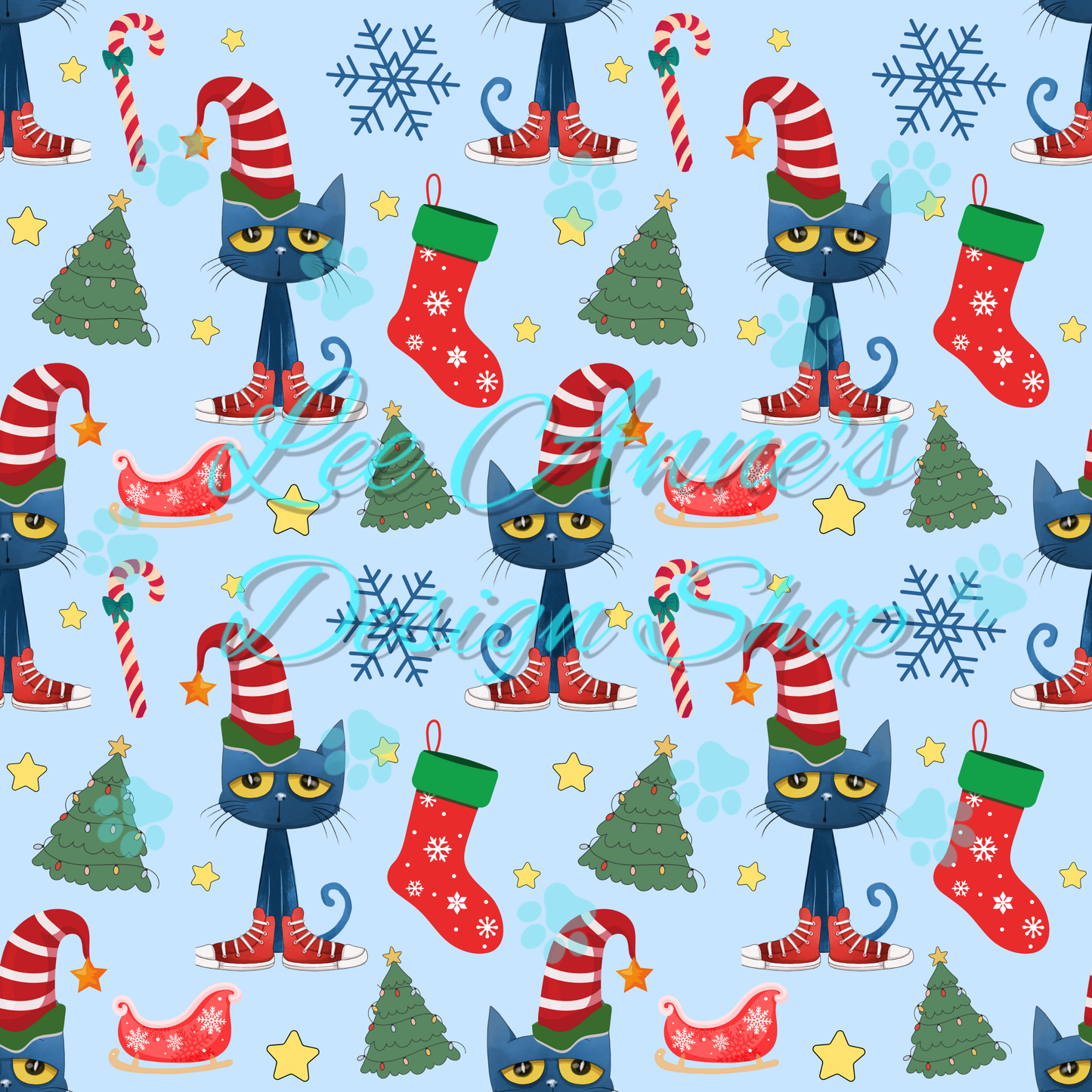 Blue Cat Christmas Seamless