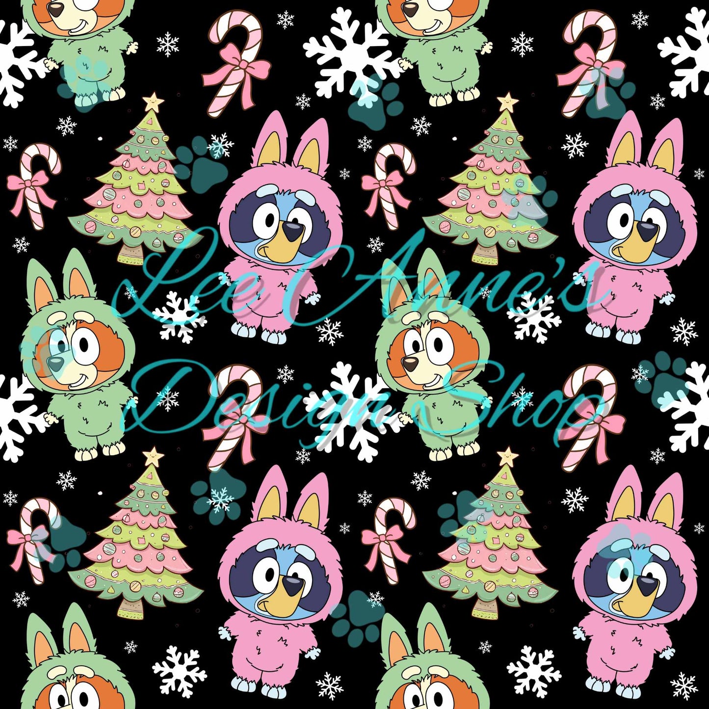 Christmas Blue Dog Monster Mashup Seamless