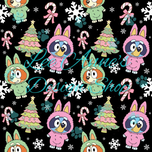 Christmas Blue Dog Monster Mashup Seamless