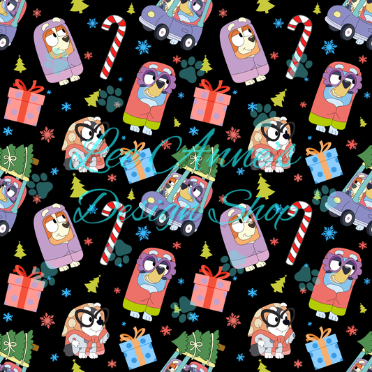 Blue dog Christmas Seamless
