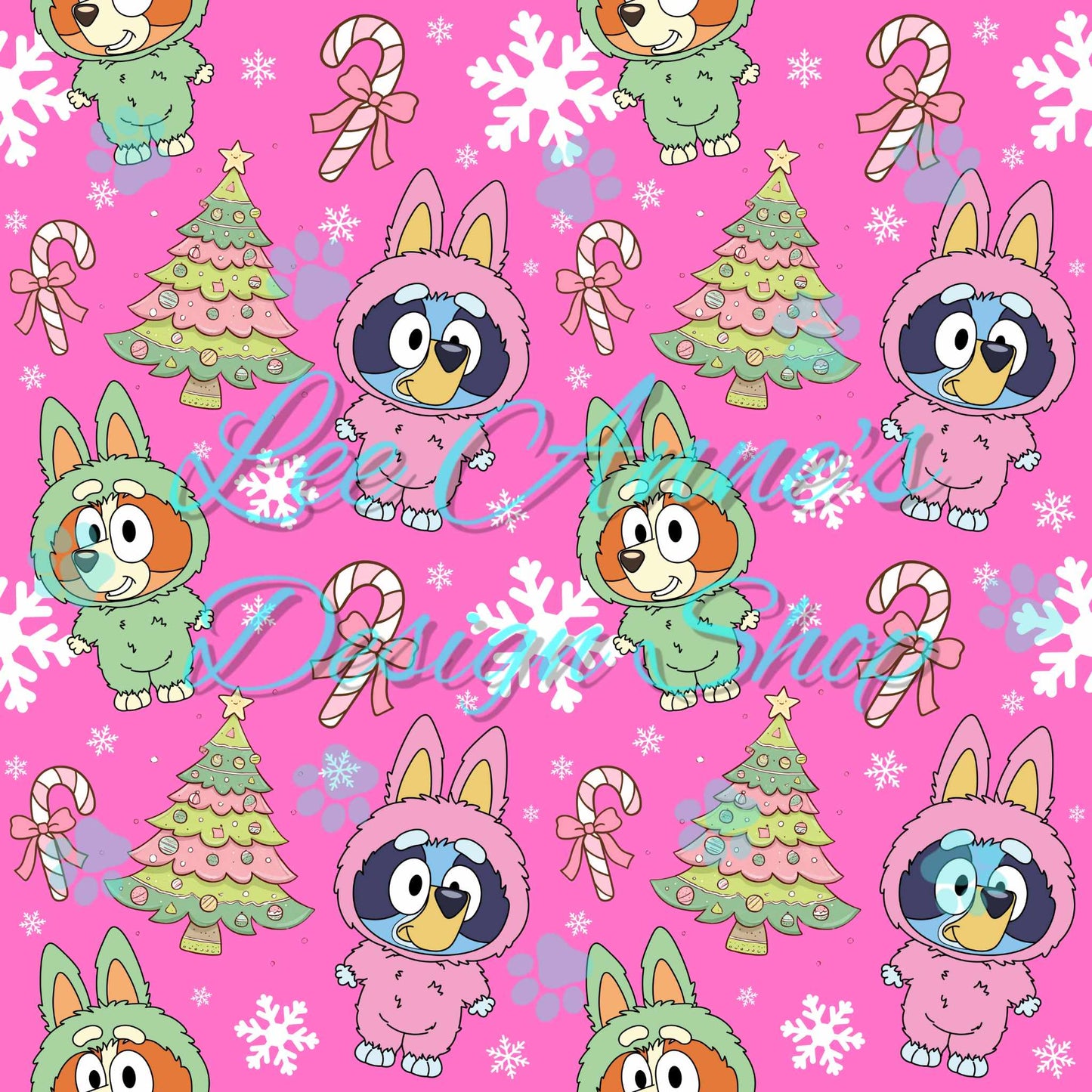 Christmas Blue Dog Monster Mashup Seamless