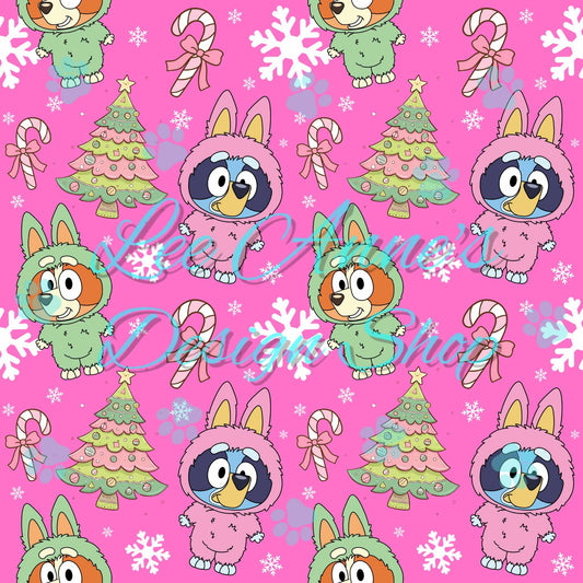 Christmas Blue Dog Monster Mashup Seamless