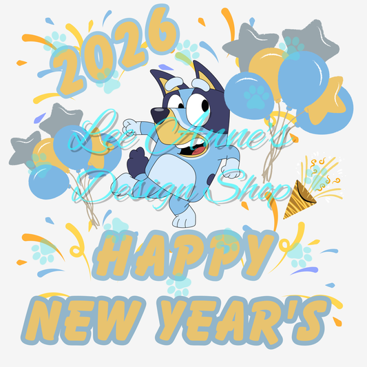 Blue dog New Years Sublimation
