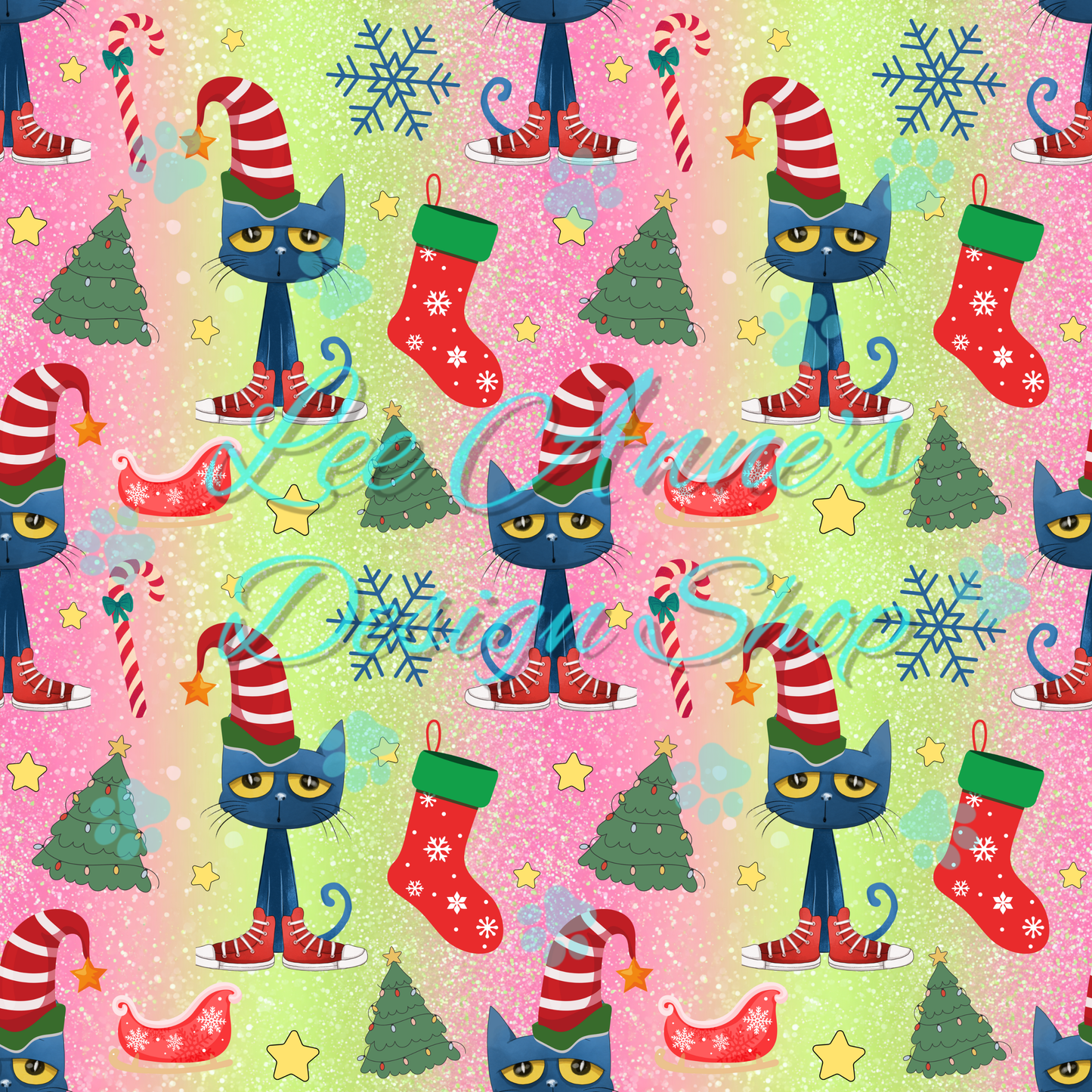 Blue Cat Christmas Seamless