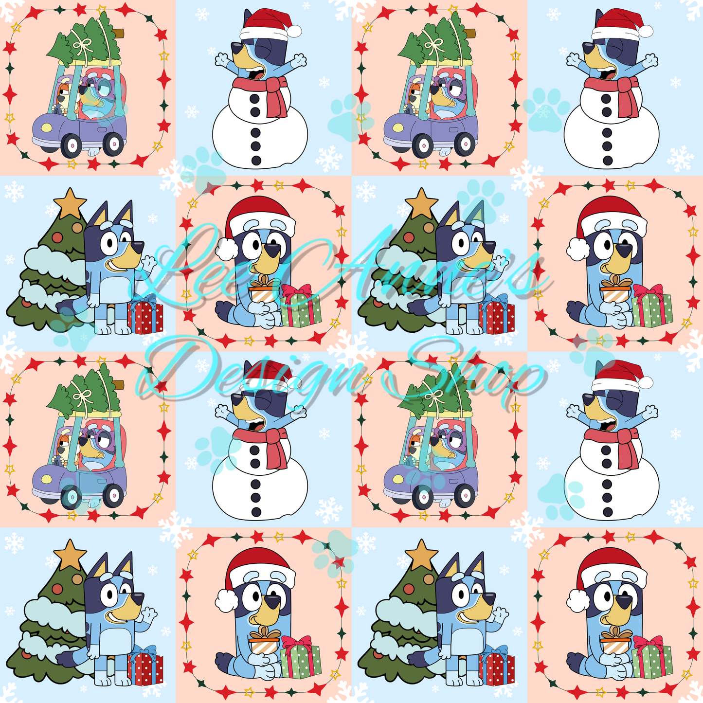 Blue dog Christmas Seamless