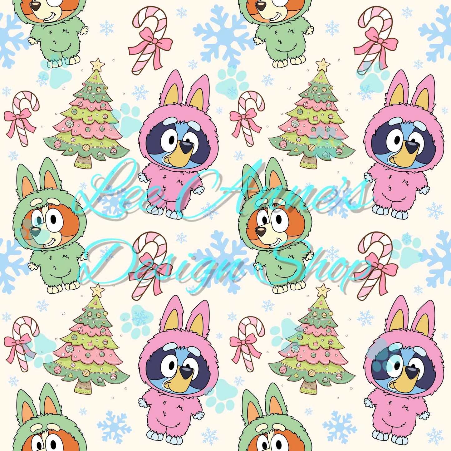 Christmas Blue Dog Monster Mashup Seamless