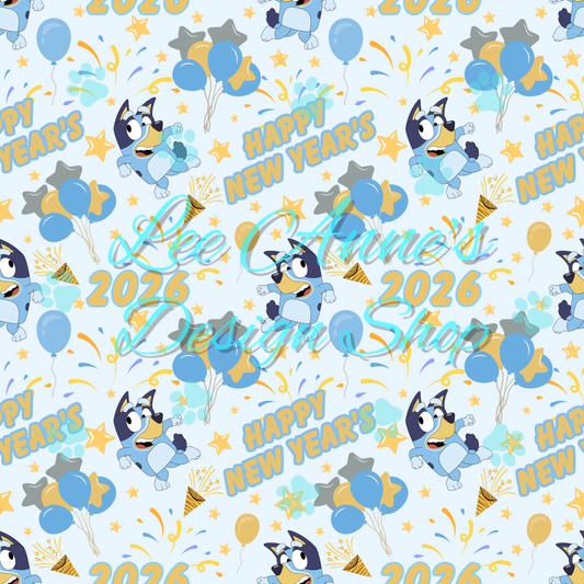 Blue dog New Years Seamless