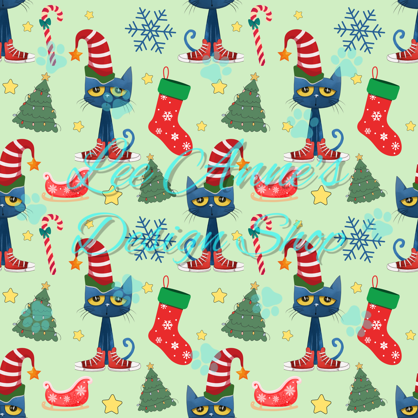 Blue Cat Christmas Seamless