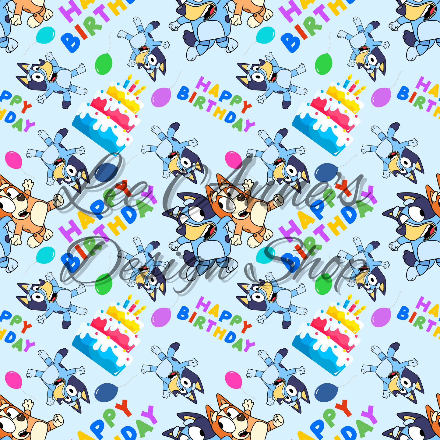 Blue Dog Birthday Seamless