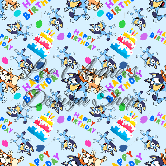 Blue Dog Birthday Seamless
