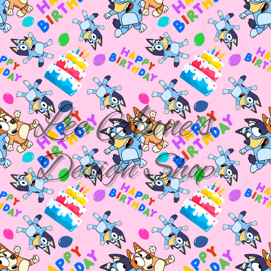 Blue Dog Birthday Seamless