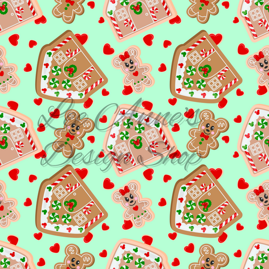 Magical Mouse Christmas, Mouse gingerbread hearts Seamless