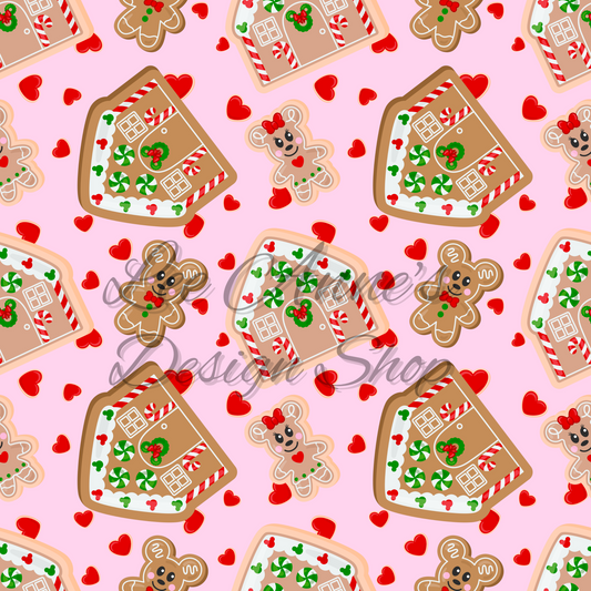 Magical Mouse Christmas, Mouse gingerbread hearts Seamless