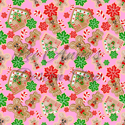 Magical Mouse Christmas, Mouse gingerbread Pink Seamless