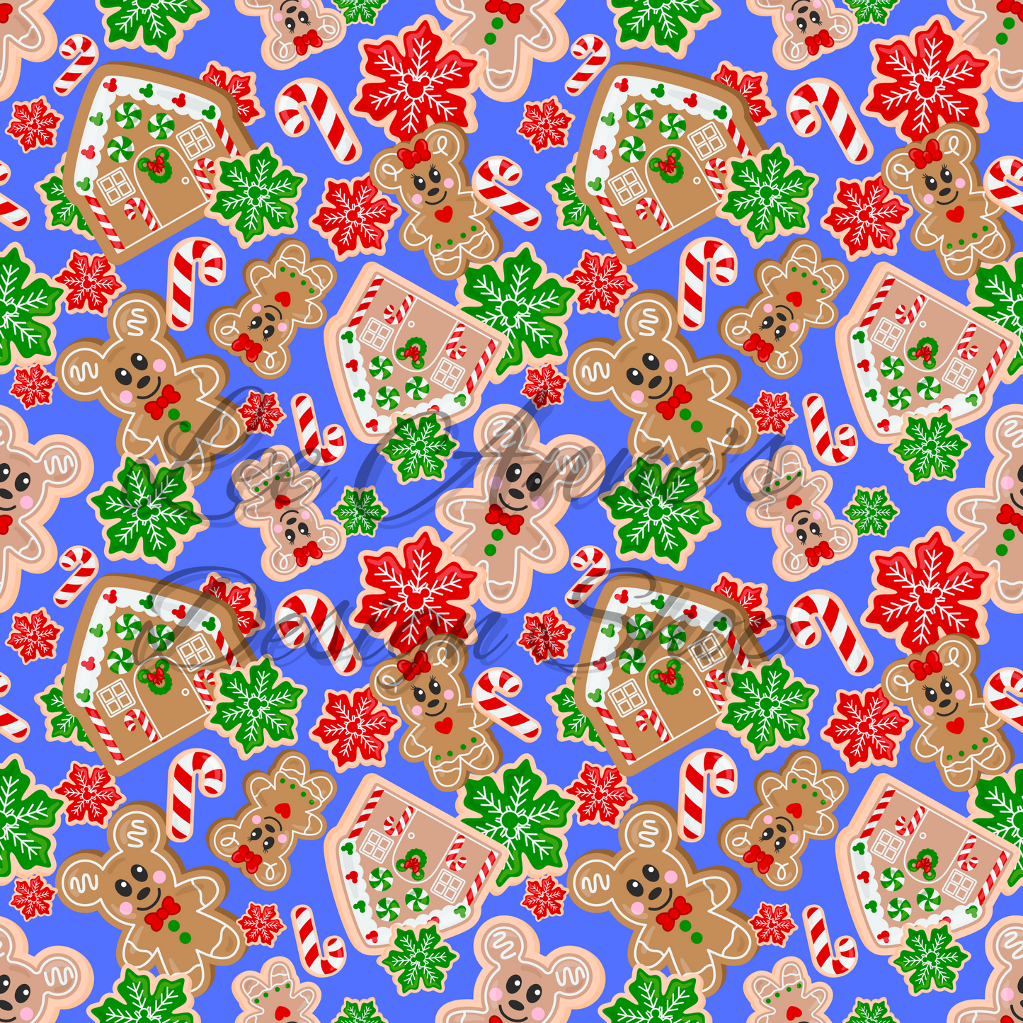 Magical Mouse Christmas, Mouse gingerbread Blue Seamless
