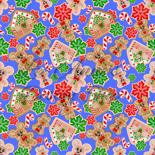 Magical Mouse Christmas, Mouse gingerbread Blue Seamless
