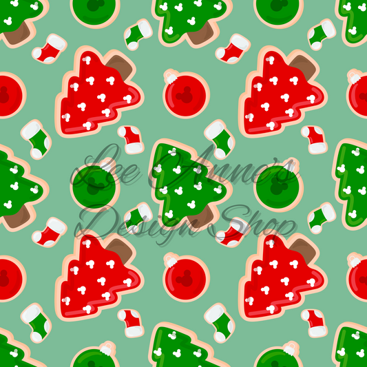 Magical Mouse Christmas, Mouse cookies green Seamless