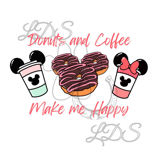 Donut sublimation, Donuts and coffee make me happy sublimation, Mouse ears donuts, magical donuts, magic kingdom donuts printable