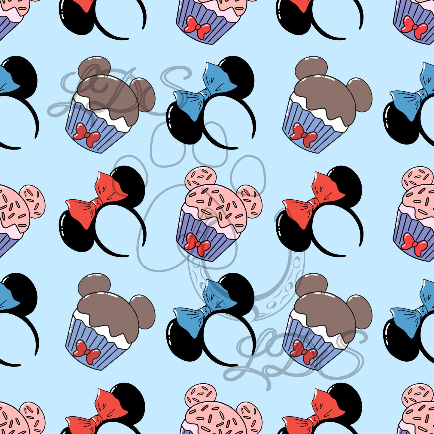 Seamless pattern, Mouse ears cupcakes, mouse ears, cupcake cartoon, magical cupcake, minnie cupcakes, minnie ears