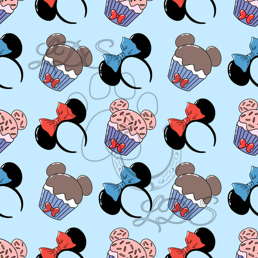 Seamless pattern, Mouse ears cupcakes, mouse ears, cupcake cartoon, magical cupcake, minnie cupcakes, minnie ears