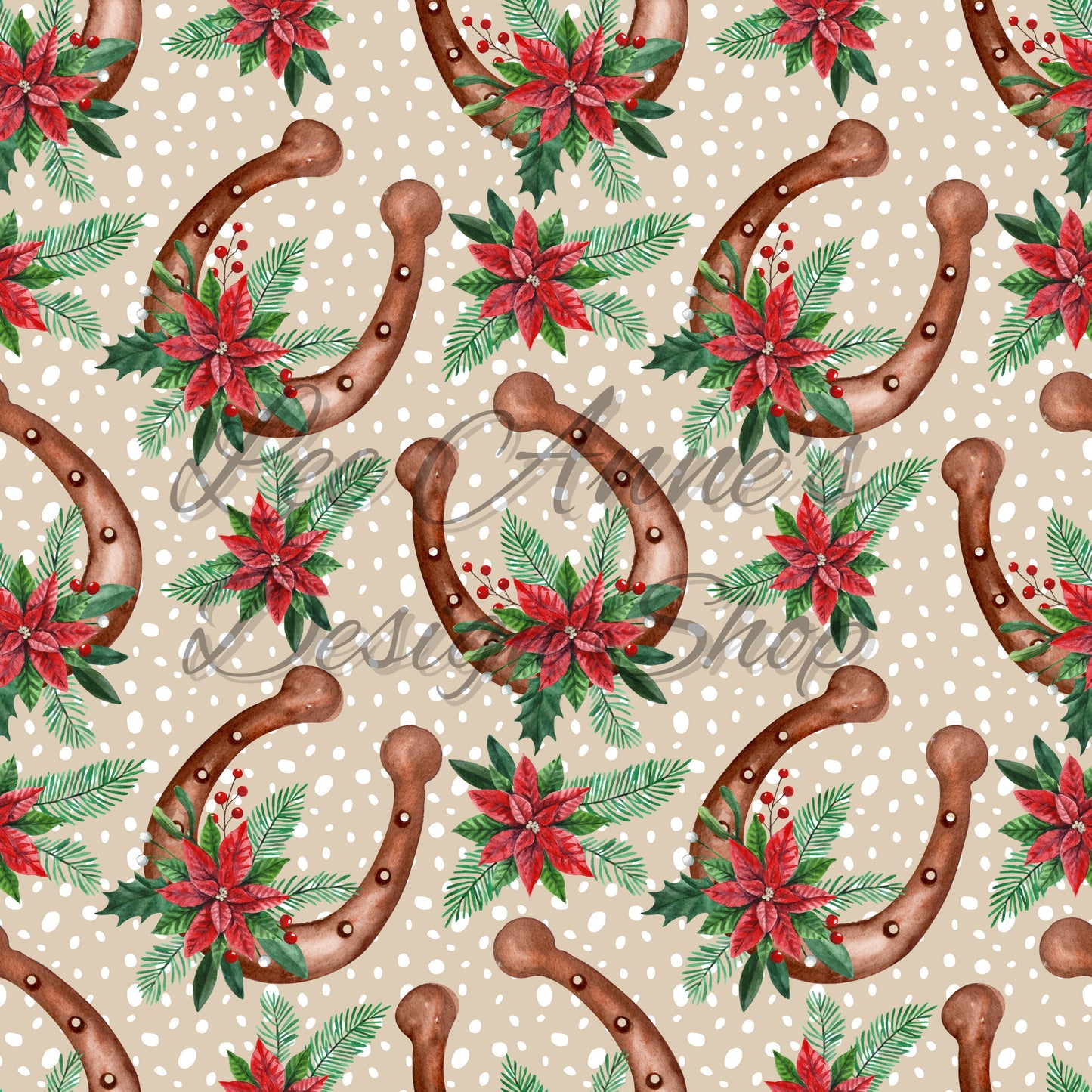 Seamless Pattern, Christmas seamless, Western Christmas, horse Christmas, Christmas horseshoe, holiday floral, Christmas floral, holly