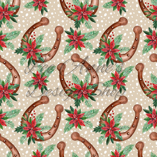 Seamless Pattern, Christmas seamless, Western Christmas, horse Christmas, Christmas horseshoe, holiday floral, Christmas floral, holly