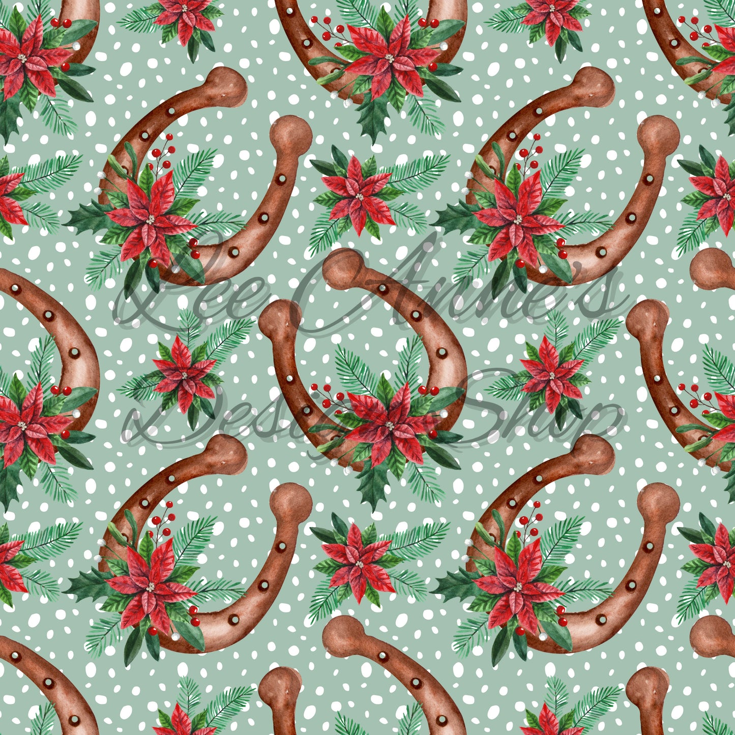 Seamless Pattern, Christmas seamless, Western Christmas, horse Christmas, Christmas horseshoe, holiday floral, Christmas floral, holly
