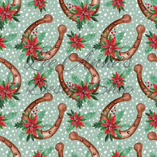 Seamless Pattern, Christmas seamless, Western Christmas, horse Christmas, Christmas horseshoe, holiday floral, Christmas floral, holly