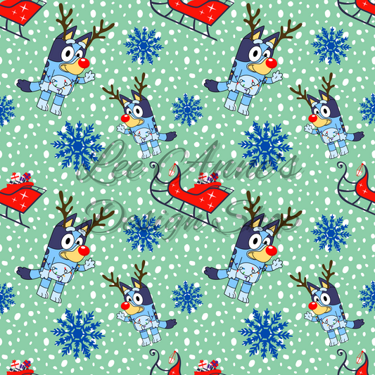 Blue dog Christmas Seamless