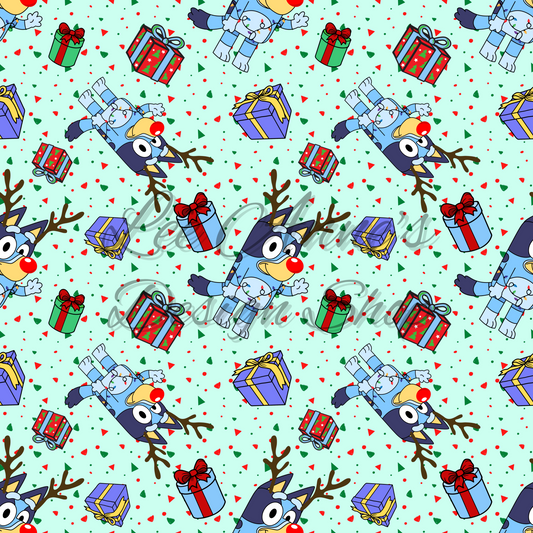 Blue dog Christmas Seamless