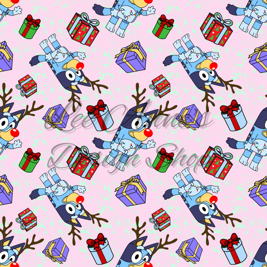 Blue dog Christmas Seamless